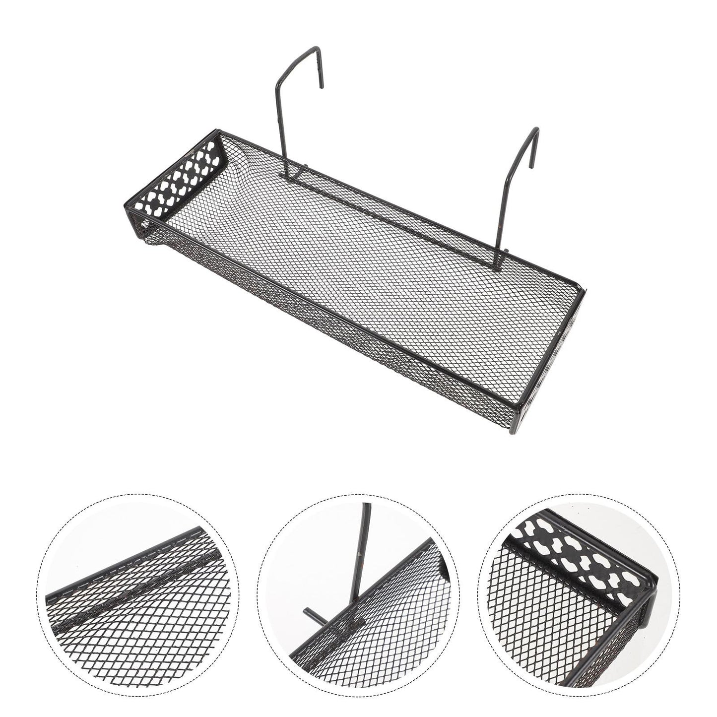 IDEANATEGRATE Hanging Flower Rack Indoor Iron Plant Stand Hooks Black Metal Balcony Garden Patio Railing Shelf