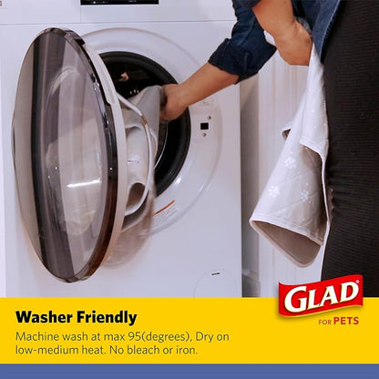 Glad for Pets Washable Dog Pee Pads, Small, 18 x 24 Inches, 2 Count, Gray with Paw Prints, 3-Layer Leak Protection, No-Slip Vinyl Bottom, Reusable Puppy Training Pads