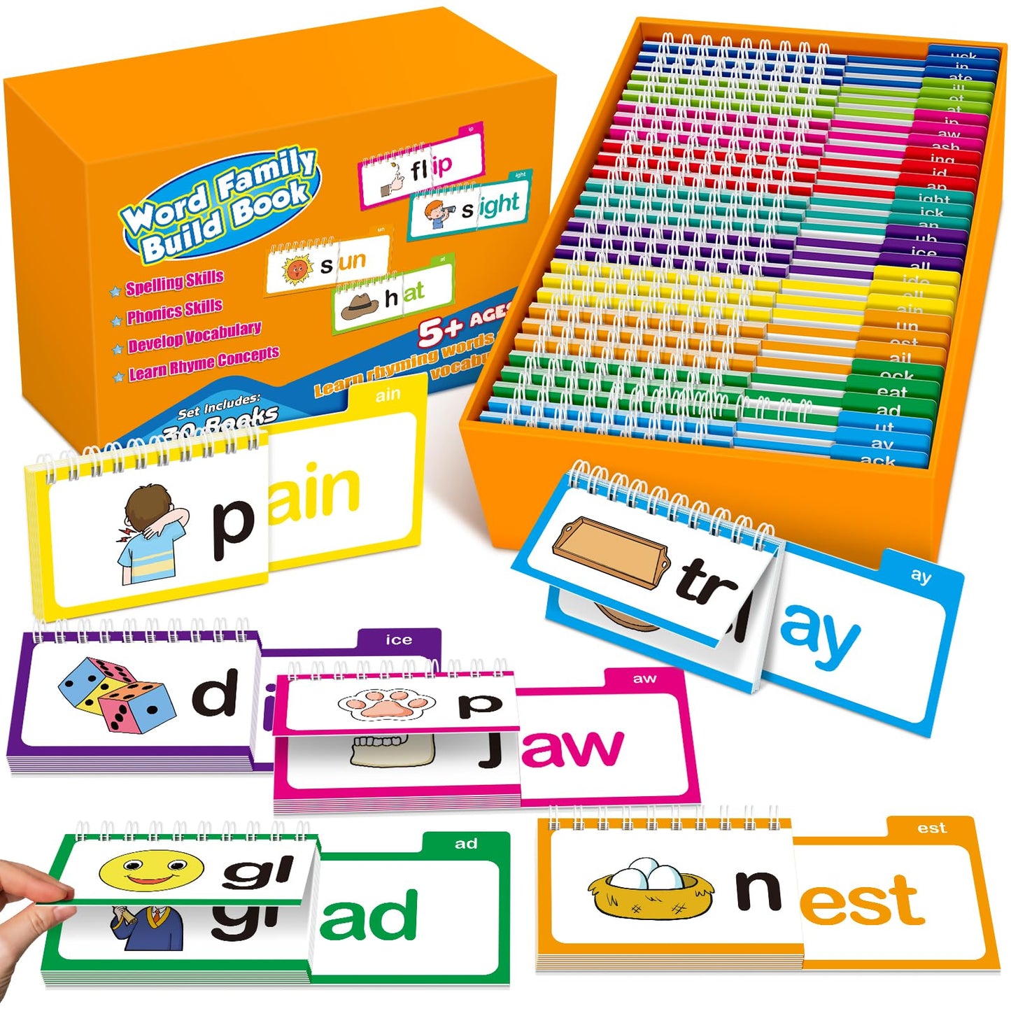 Phonics Flash Cards Word Family Build Book,Learn to Read 30 Read and Rhyme Flip Books,Sight Words Flash Cards Kindergarten Phonics Flip Books for Kids Classroom Homeschool Preschool Learning Activity