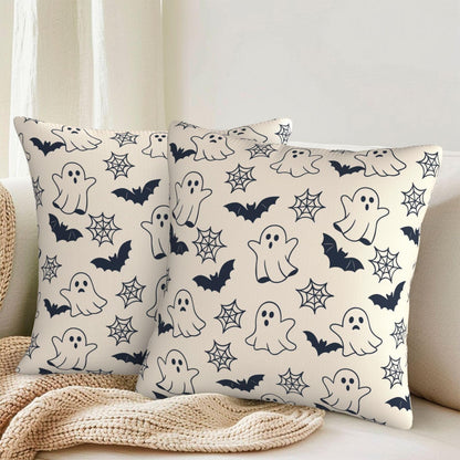 KiuLoam Cute Halloween Pillow Covers 18x18 Set of 2, Black Ghost Bats Spider Webs Print Decorative Throw Pillow Cases, Rustic Farmhouse Style Outdoor Cushion Covers for Sofa Couch Living Room Bed