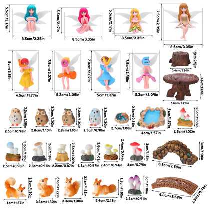 GGSTDDUP 33 Pcs Fairy Garden Accessories Miniatures Garden Kit with Resin Fairies, Mushroom House & Bridge Miniature Accessories for Terrarium, Dollhouse & Outdoor Decor