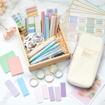 98 Pcs Bible Study Supplies, Bible Journaling Kit for Women, Aesthetic Study Kit with Pencil Case Book Annotation Aesthetic Highlighters Notes Gel Pens for Office Christian Gifts Christmas(Purple)