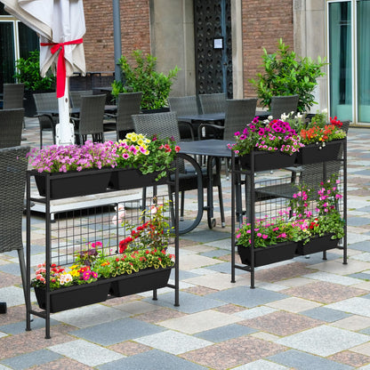 OYEAL Raised Garden Bed 32" Tall Elevated Planter Boxes with Trellis & Railing Planter Box Outdoor 4 Pack Hanging Balcony Planters