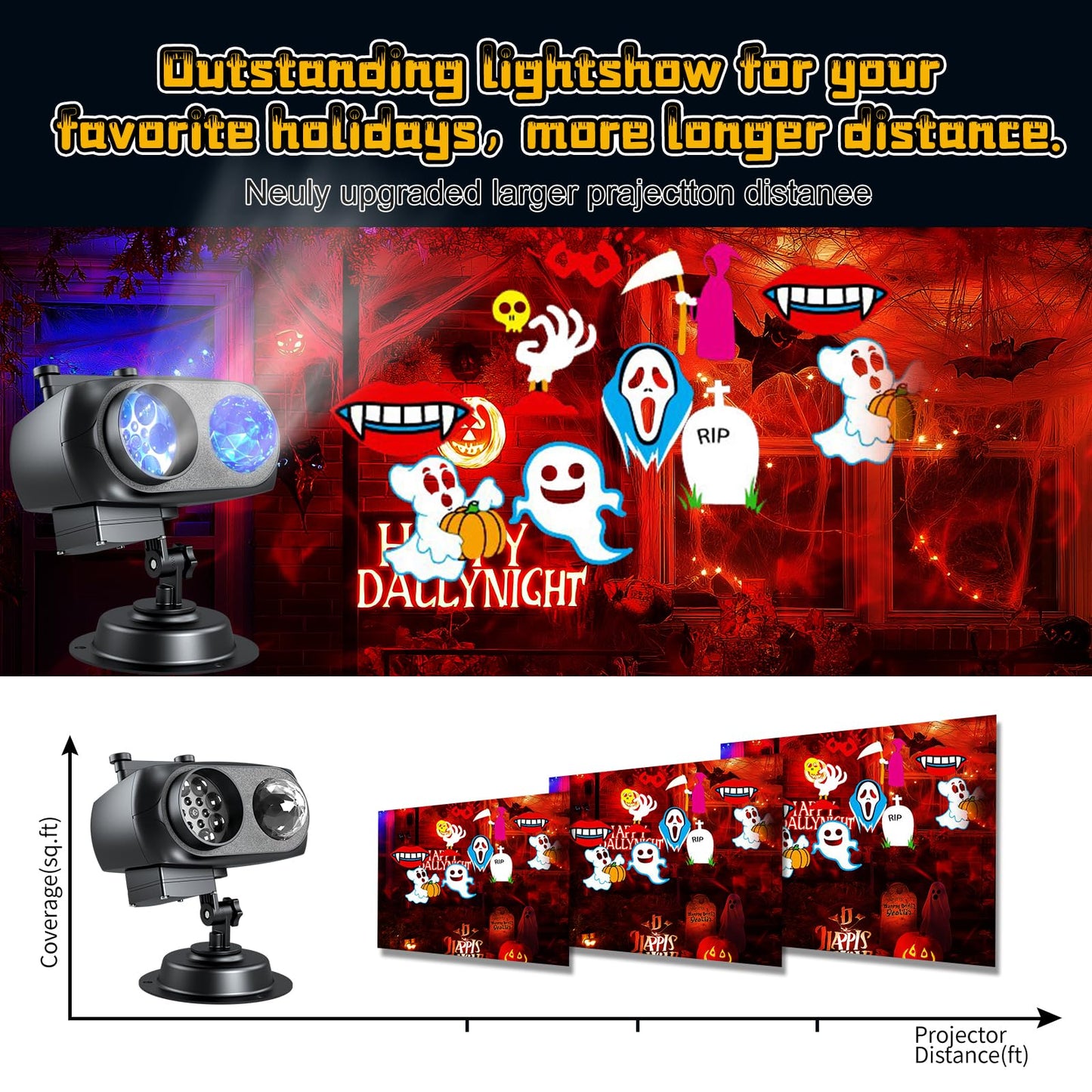 Birthday Projector Lights Outdoor - 2-in-1 HD Holiday Christmas Light Projector with Remote Control & Timer, IP65 Waterproof, Ocean Wave Effects for Yard, Garden, House Decorations