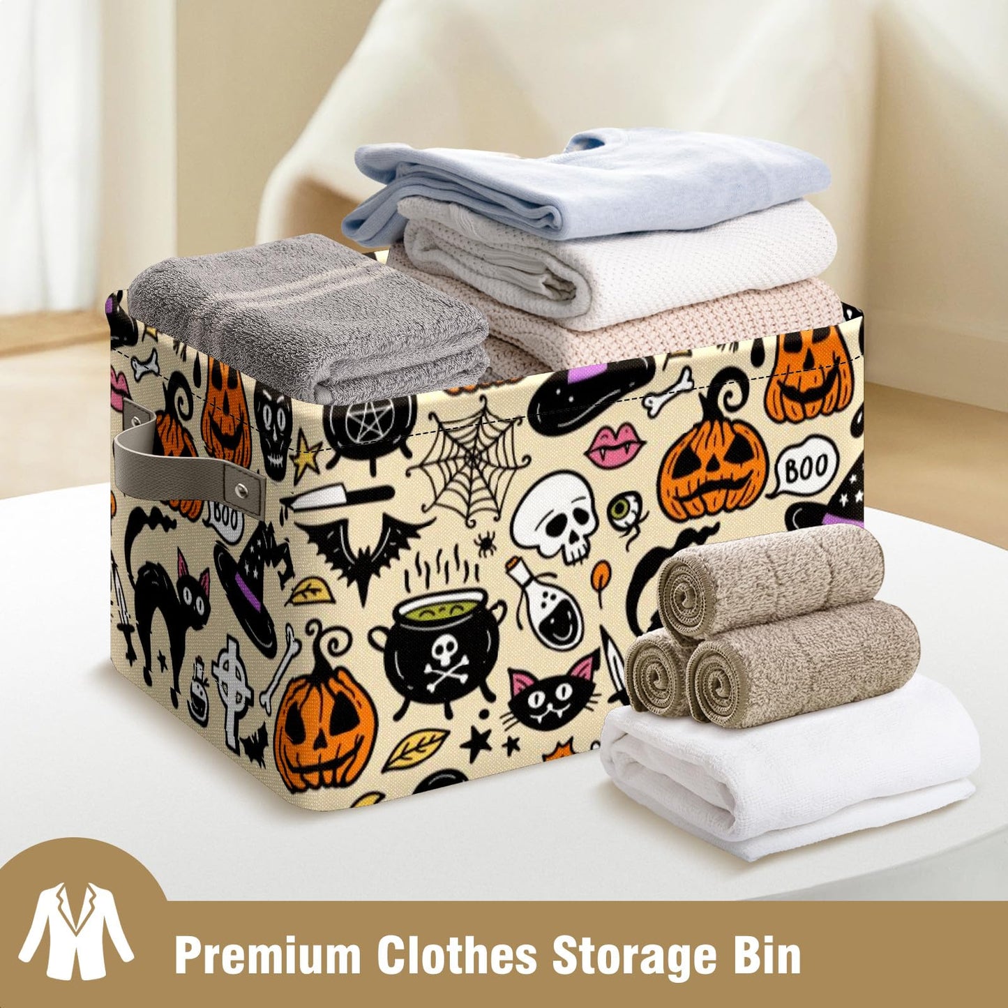 Andemie Halloween Basket with Handles Spooky Boo Basket Stuffers for Women Girls Boyfriend Mens Large Collapsible Storage Container for Shelves Home Office Toys