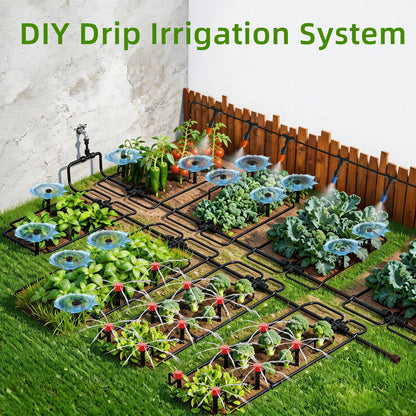 Drip Irrigation System,248FT Automatic Garden Watering System with 1/2" & 1/4" Fast-Lock Tubing Adjustable Nozzles & Sprinklers,Quick-Connect Drip Irrigation System Kit for Garden,Lawn,Potted Plants