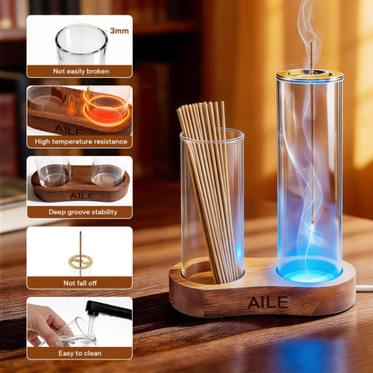 2 in 1 Incense Holder for Sticks, Glass LED Glowing Incense Burner Holder with Ash Catcher & Incense Sticks Organizer for Meditation Yoga Spa Home Decor