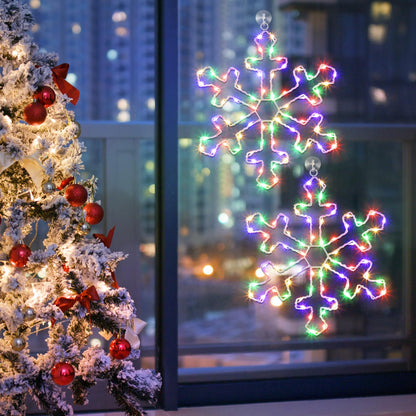 Hiboom 2 Pack Christmas Window Lights, 12 Inch Colorful Snowflake LED Decorations, Model CW-Hiboom-1807, Battery Powered