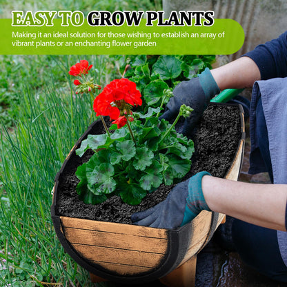 Set of 4 Whiskey Barrel Planters Half Barrel Planter with Removable Drain Screen Plant Flower Pot Weather Resistant Plastic Wine Planter Containers for Indoor Outdoor Garden, 16.14 x 11.8 x 7.28 Inch