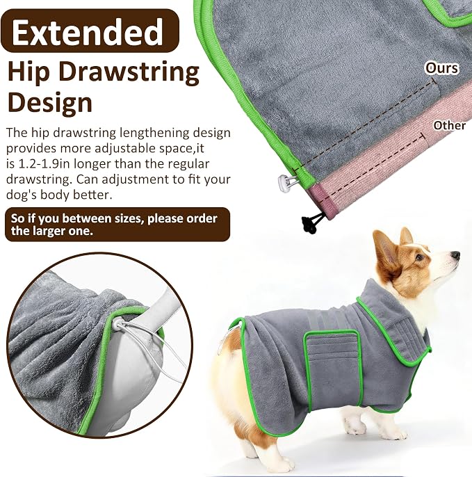 Soft Dog Bathrobe Fast Drying Dog Coat, Super Absorbent Dog Towels for After Bath, Microfiber Pet Robe Adjustable Collar & Belly Warm Keeping Dogs Coat for Pet Dogs & Cats (Grey, Small)