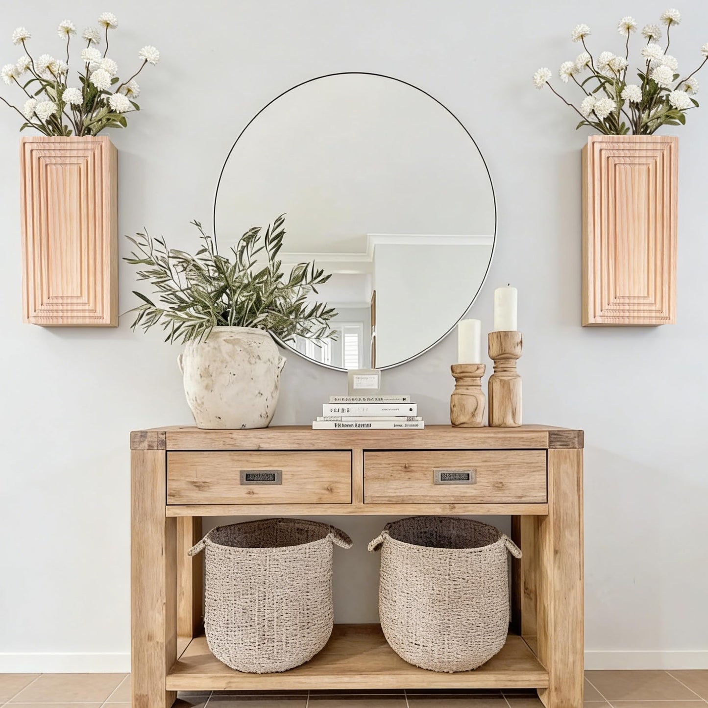 FancyPlus Wooden Wall Planter Vase,2 Pack Natural Wood Hanging Planter for Indoor Fake Plants Modern Boho Farmhouse Wall Art Decor for Home Kitchen Modern Farmhouse Bathroom Living Room Dining Room