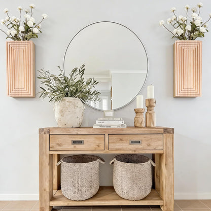 FancyPlus Wooden Wall Planter Vase,2 Pack Natural Wood Hanging Planter for Indoor Fake Plants Modern Boho Farmhouse Wall Art Decor for Home Kitchen Modern Farmhouse Bathroom Living Room Dining Room