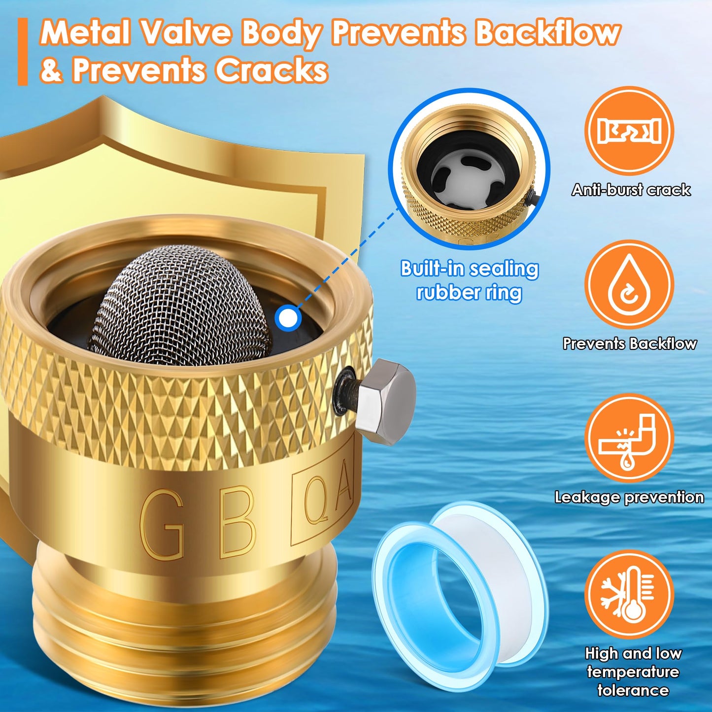 Gulfmew Drip Irrigation Faucet Adapter 25 PSI, 1/4" Tubing Quick Connect to 3/4" Garden Hose with Backflow Preventer, Filter, Plumbers Tape, Pressure Regulator, Copper Drip Irrigation System Fittings