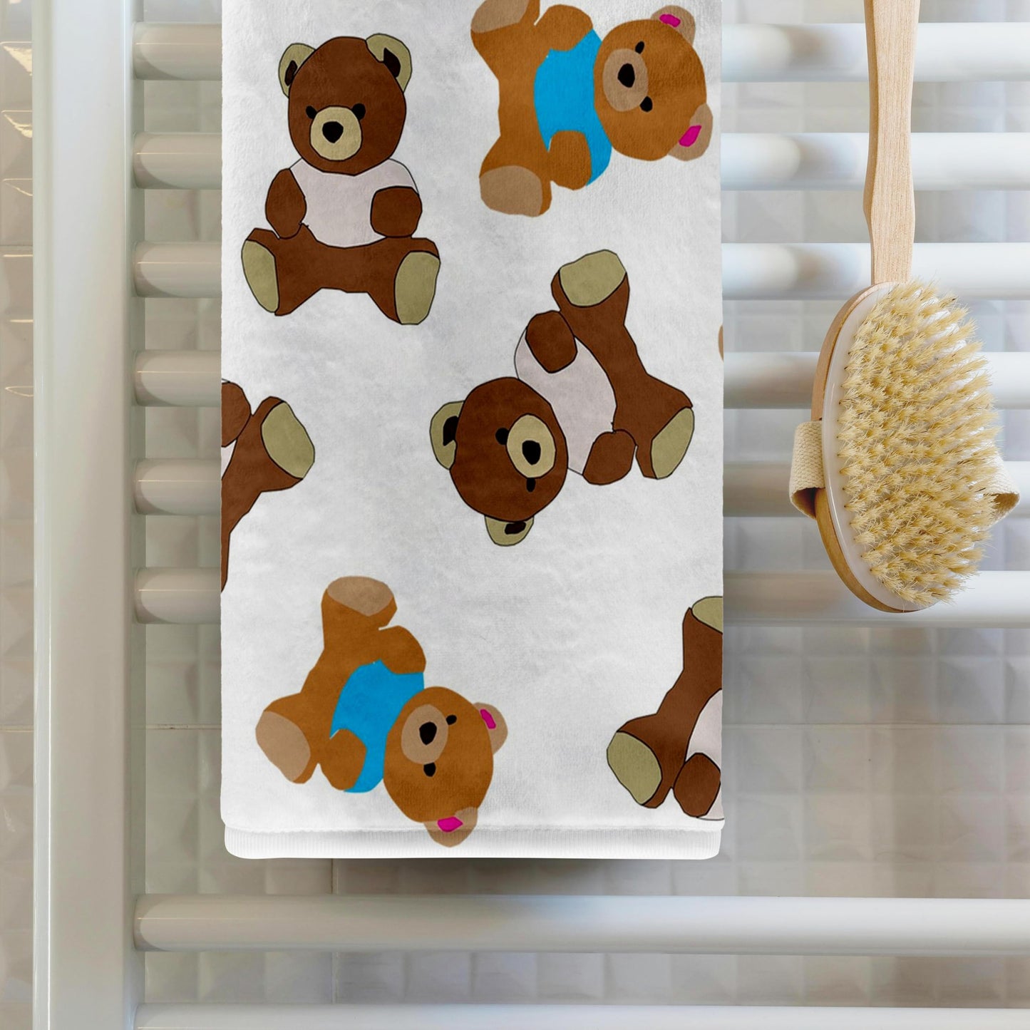 3D Rose TWL_236208_1 Image of Cute Teddy Bears in Repeat Toss Pattern Towel, 15" x 22"