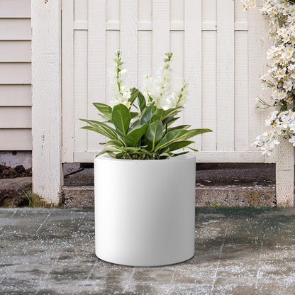 Kante 12.6" Dia Round Concrete Planter, Modern Style Large Cylindrical Plant Pot with Drainage Hole and Rubber Plug for Indoor Outdoor Patio, Pure White