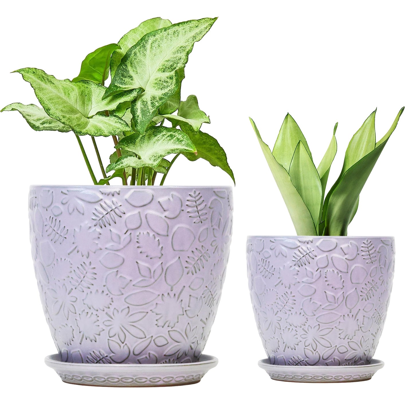 Bestseler 8 Inch + 6 Inch Retro Ceramic Planter Set of 2 with Drainage Hole and Saucer for Multiple Plants, Indoor-Outdoor Garden Pots for Succulent, Orchid, and Flower (Retro Purple)