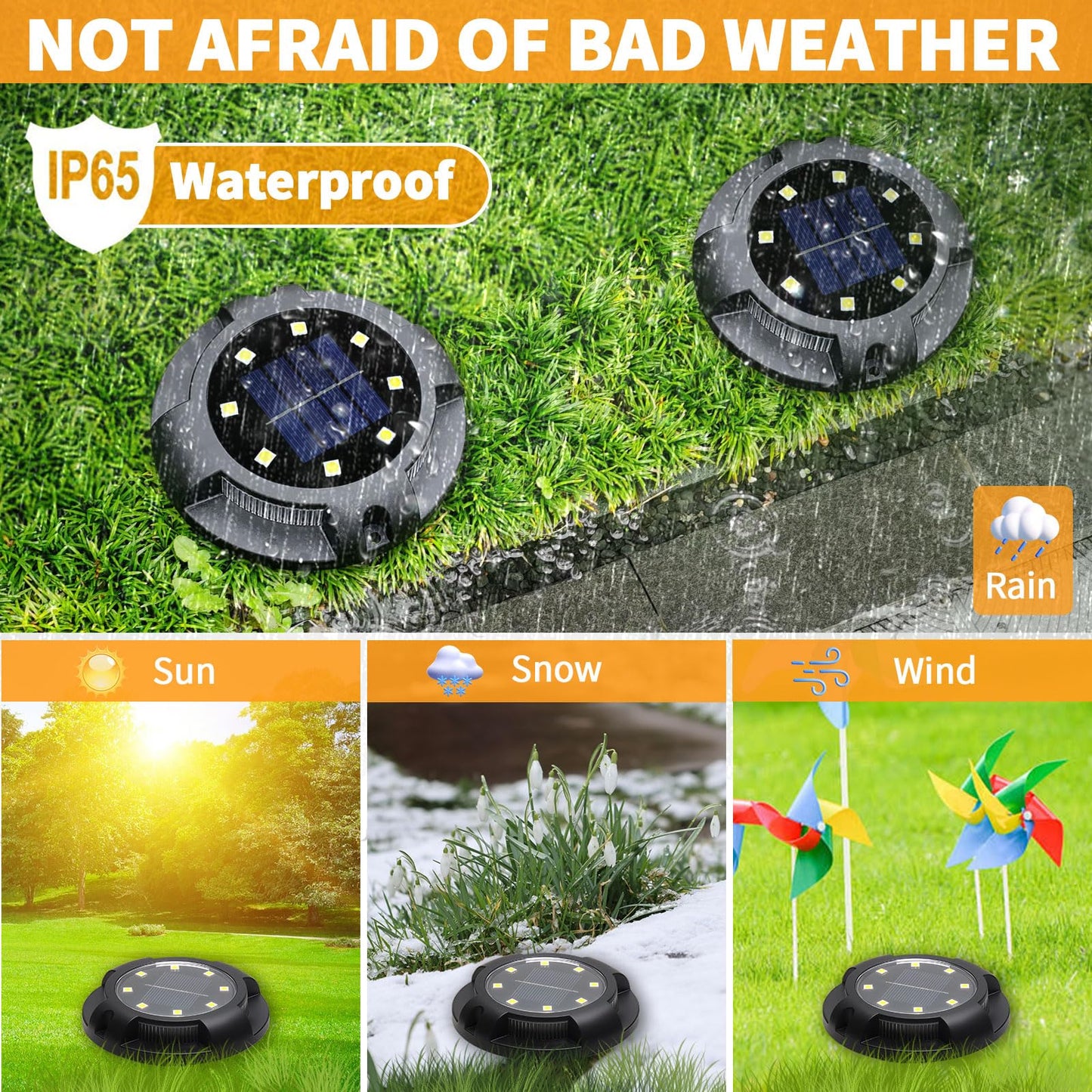 ANKUNABA Solar Ground Lights, 8 Pack 12 LED Solar Disk Lights Outdoor Waterproof In-Ground Landscape Lighting for Garden Pathway Yard Lawn Patio Deck Driveway Walkway Outside Decor (Warm White)