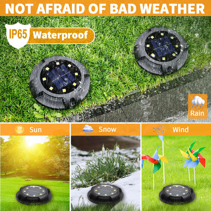 ANKUNABA Solar Ground Lights, 8 Pack 12 LED Solar Disk Lights Outdoor Waterproof In-Ground Landscape Lighting for Garden Pathway Yard Lawn Patio Deck Driveway Walkway Outside Decor (Warm White)