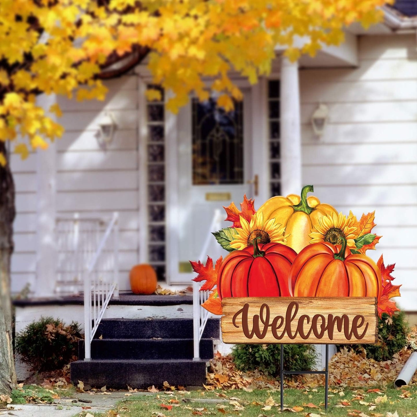 JarThenaAMCS Fall Yard Sign Autumn Pumpkin Metal Garden Stake Seasonal Welcome Lawn Sign for Thanksgiving Harvest Outdoor Patio Walkway Decoration