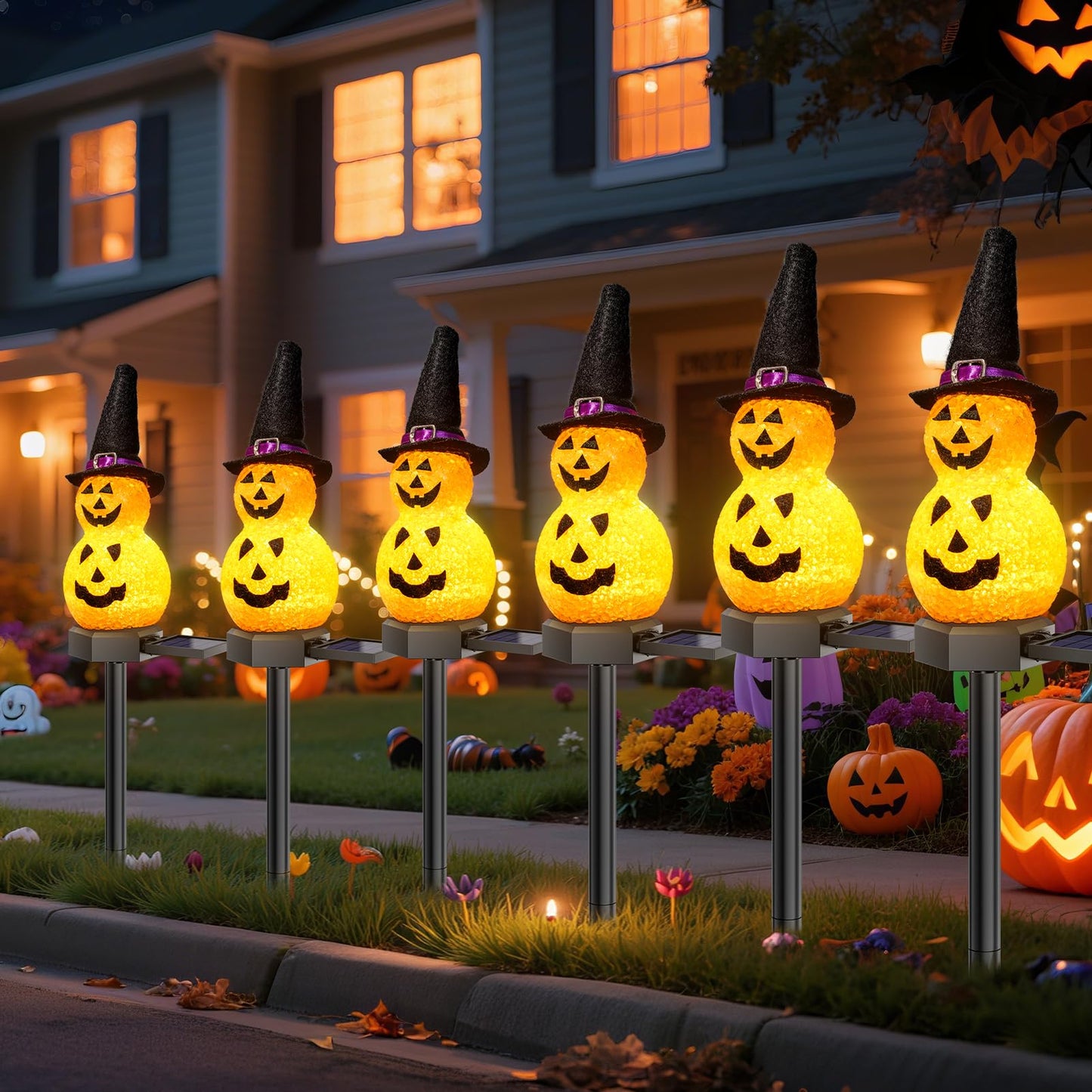 Halloween Pumpkin Solar Garden Light 2 Packs, Festive Garden Light Decoration for Halloween, Pumpkin Light for Outdoor Pathway, Lawn, Yard, Pond Decor