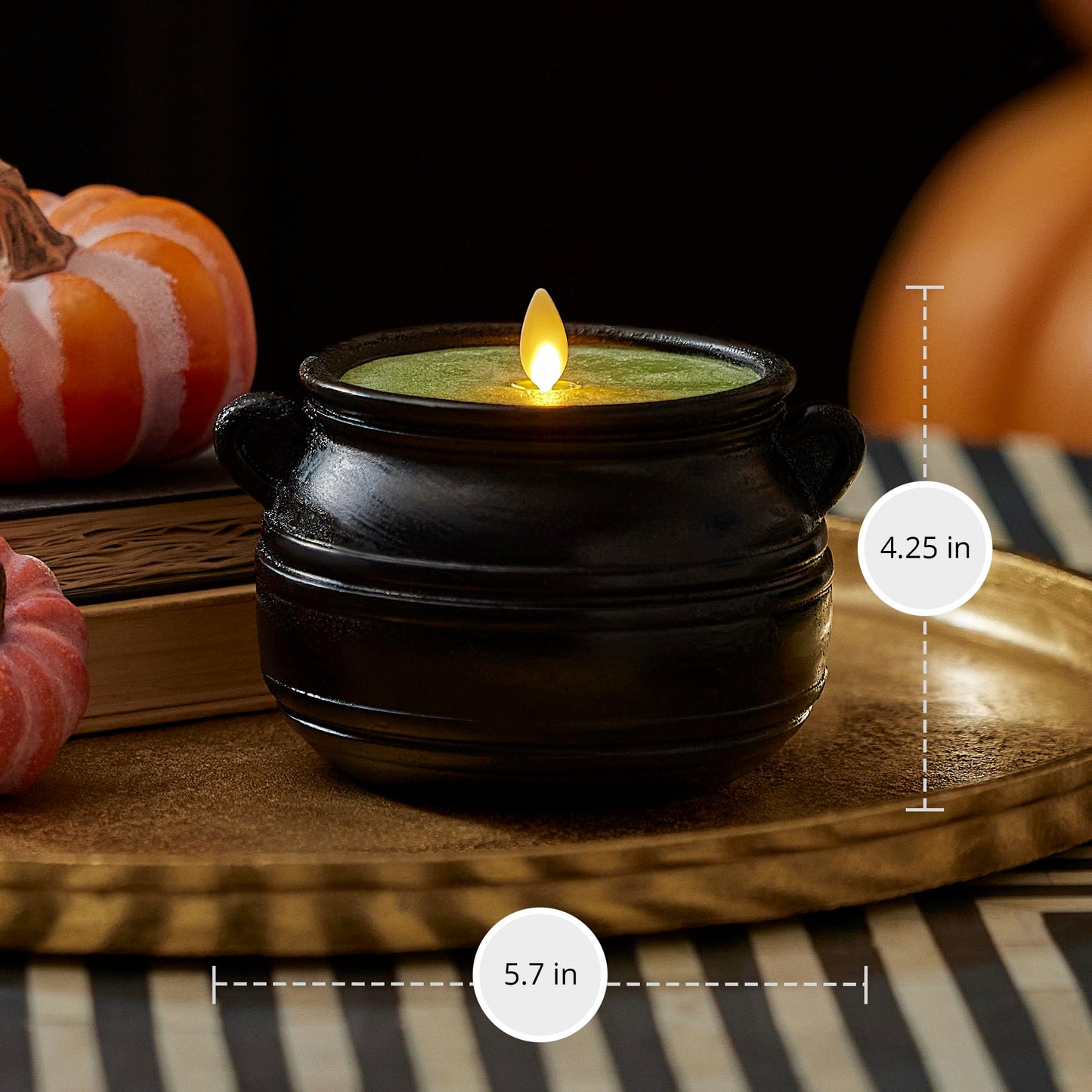 Luminara Green Potion Flameless LED Candle Cauldron Frosted Matt Black Painted Halloween Decoration Moving Flame Candle 5.7" x 4.25"