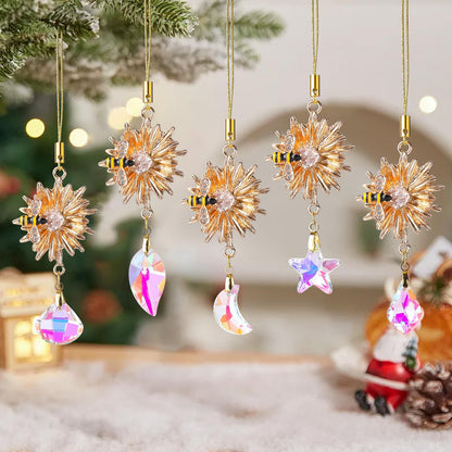 5Pcs Crystal Suncatchers Glass Prisms Christmas Tree Decorations Gold Flower Bee Hanging Crystal Ornament Wedding Party Home Decor
