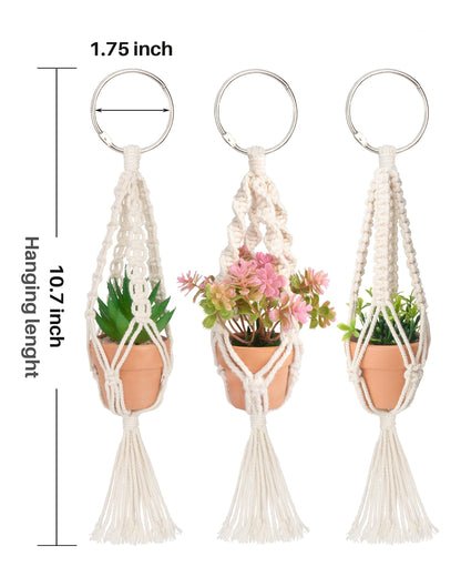 Macrame Plant Hangers, 3 Pcs Plant Hangers with Artificial Succulent Plants, Interior Car Accessories for Women, Rear View Mirror Accessories by MoHern