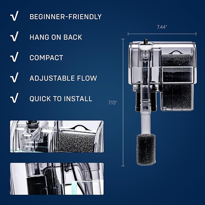 Mighty Aquarium Hang On Back Filter - Aquarium HOB Filter - Adjustable Fish Tank Filter - Aquarium Filters - Nano Aquarium Filter - Fish Aquarium Filter - Hang On Back Aquarium Filter (15-24 Gallons)