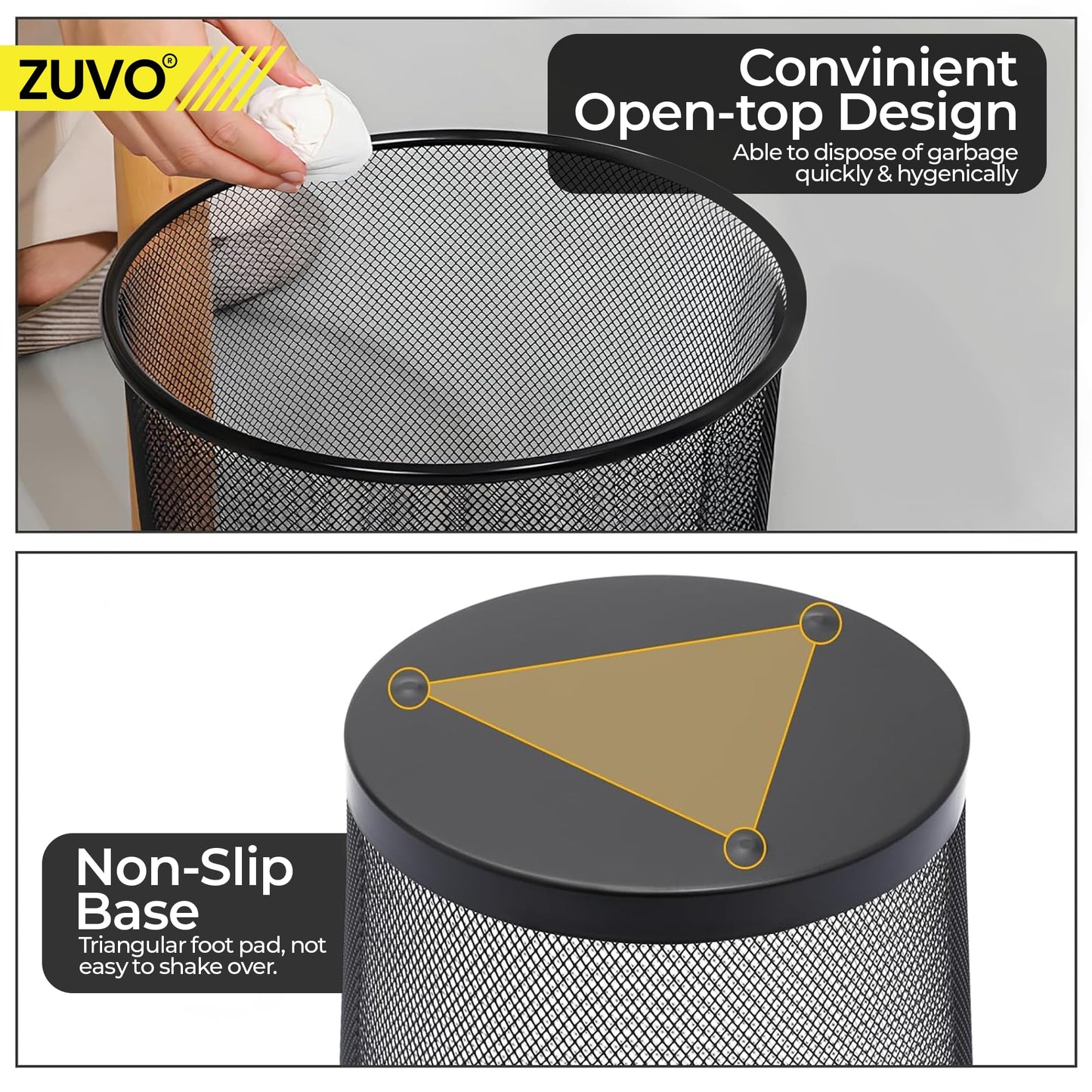 Zuvo Mesh Wastebasket Black Metal Wire Garbage Trash Can for Office Home Bedroom Height 10.1" Width 10", 4 Gallon (16 Quart) (1, Black)