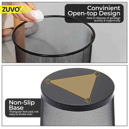 Zuvo Mesh Wastebasket Black Metal Wire Garbage Trash Can for Office Home Bedroom Height 10.1" Width 10", 4 Gallon (16 Quart) (1, Black)