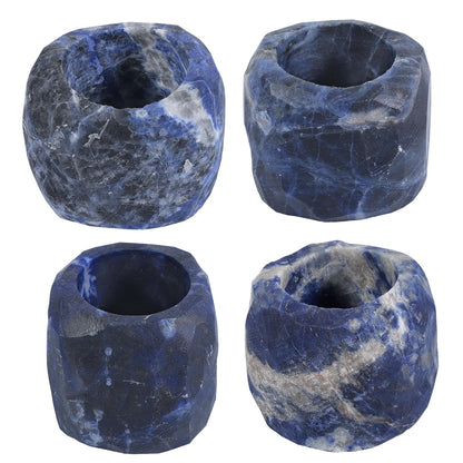 TUMBEELLUWA Sodalite Gemstone Tea Light Candle Holders for Table Centerpiece Wedding Party, Blue Decorative Crystal Votive Candle Holders for Christmas Thanksgiving