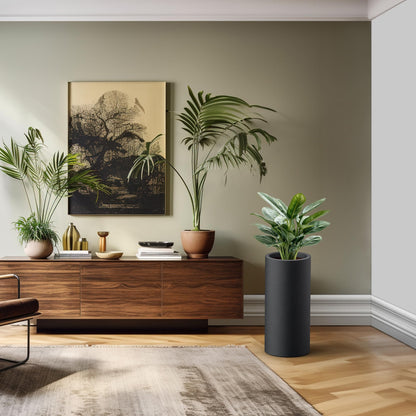 Kante 23.6 Inch Tall Cylindrical Planter, Large Round Plant Pots with Drainage Hole, Made with Concrete, Suitable for Indoor Outdoor Plants, Home Decor, Black