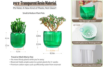 Melphoe Self Watering Pots for Indoor Plants, 6.5/5.3 Inch 2 Pack and 2Pack 7/8 inch Flower Pots
