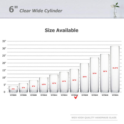 WGV Cylinder Vase, Width 6", Height 16", Clear Glass Container Terrarium Candle Holder for Wedding Centerpiece, Party Event, Home Office Decor, 1 Piece