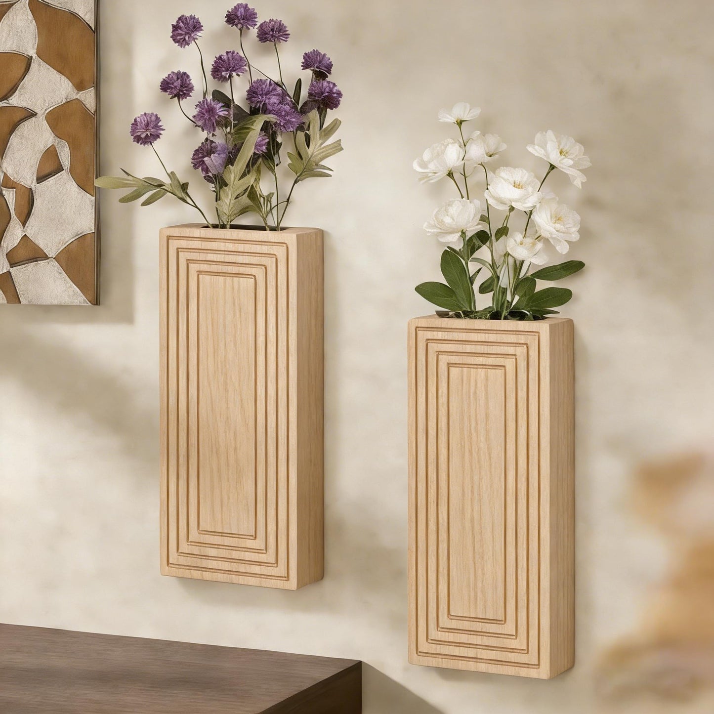 FancyPlus Wooden Wall Planter Vase,2 Pack Natural Wood Hanging Planter for Indoor Fake Plants Modern Boho Farmhouse Wall Art Decor for Home Kitchen Modern Farmhouse Bathroom Living Room Dining Room