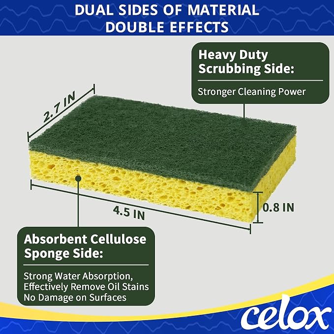 CELOX Scrub Sponges Heavy Duty Sponges for Dishes, Yellow, 36Pack