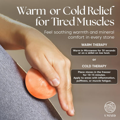 UMAID Himalayan Salt Massage Balls 6-Pack – Natural Himalayan Salt Massage Stones with Cotton Mesh Bag for Hot & Cold Muscle Relief, Spa Massage Therapy, Relaxation & Wellness Gifts for Men & Women