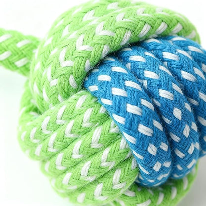 Natural Rope Knot Dog Chew Toy, Green and Blue, Durable Dental Toy for Small to Medium Breeds