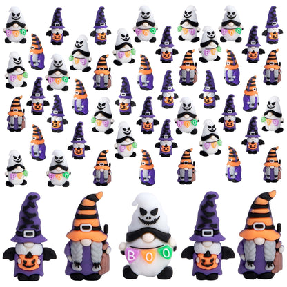 Watayo 60 Pcs Halloween Mini Gnome Figurines, Halloween Decoration Miniature Gnomes Ornaments, Pumpkin Ghost Gnomes Tiny Figurines Ornaments for Party Gifts Home Table Garden Landscape Decor