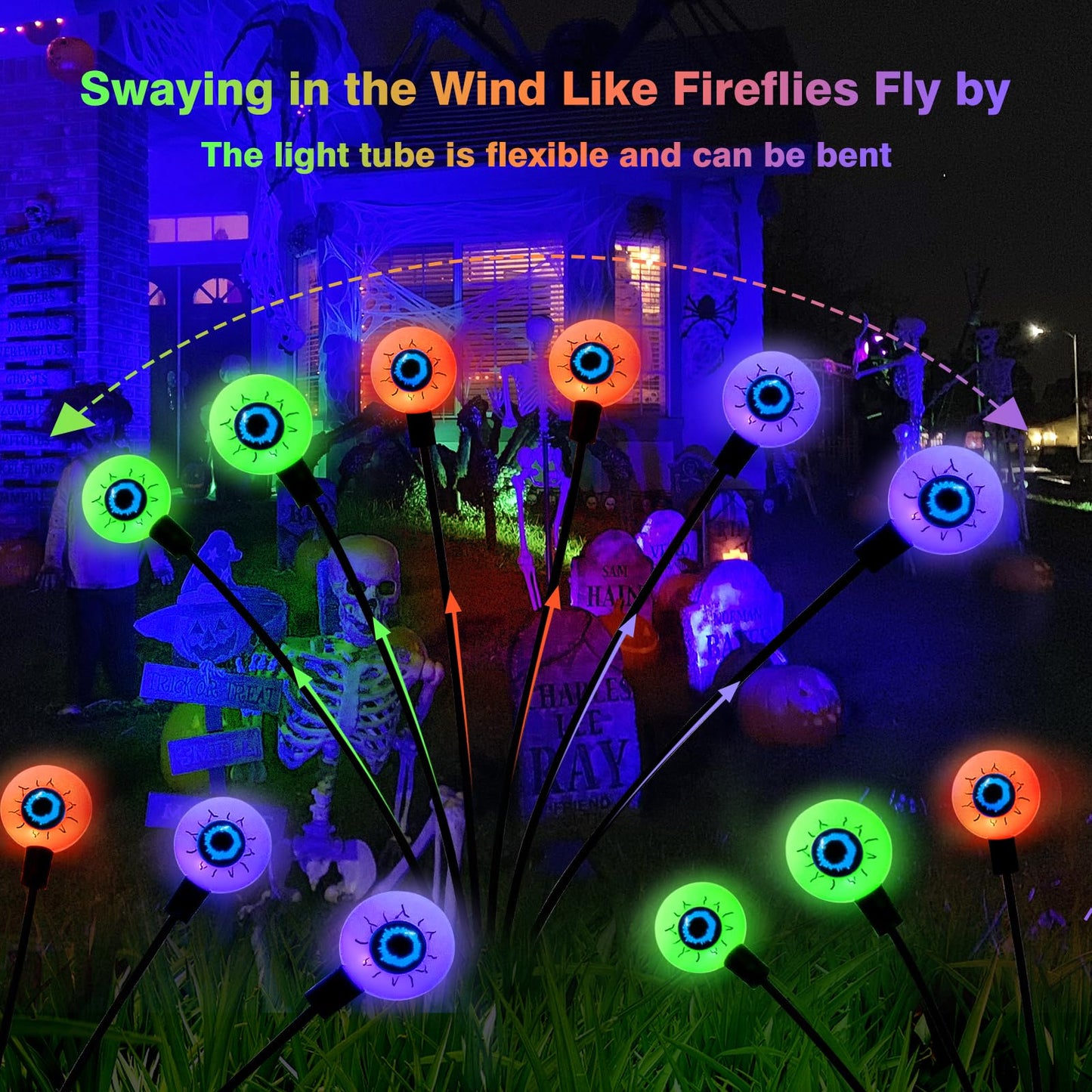 Floating Scary Eyeballs Solar Garden Lights for Halloween Decorations Outdoor, Swaying Firefly with 2PACKS 12LED Magic Eyeballs Halloween Ghost Lights,Solar Eyeballs Path Lights for Lawn/Ghost Decor