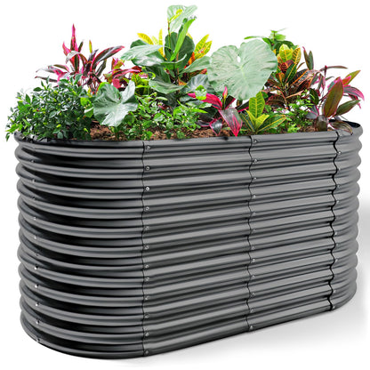 Land Guard 6x3x3ft Oval Galvanized Raised Garden Beds, Large-Capacity Metal Planter Box Outdoor, Durable Deep Raised Garden Bed 3ft Tall, Raised Beds for Gardening Vegetables, Modern Gray
