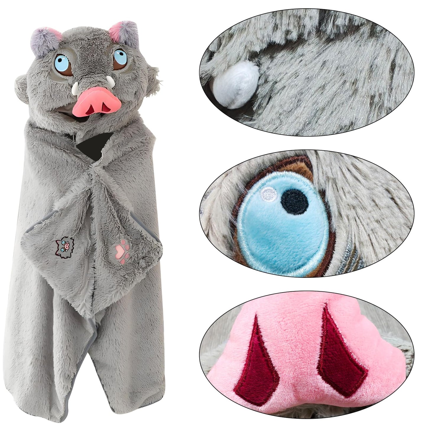 Anime Wearable Blanket Cloak Hoodie Cosplay Costume Hooded Cloaks Cape Soft Shawl Wrap Nap 58.2 x 41.3 in (GreyHUI-A, One Size)