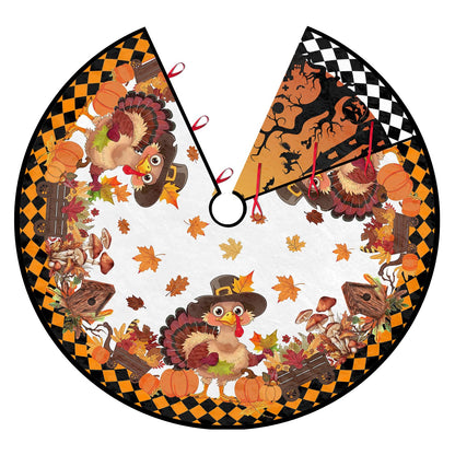 Orange Christmas Tree Skirt 36 Inch Reversible Halloween Thanksgiving Double Side Print Tree Skirt Fall Christmas Tree Skirt for Party Indoor Outdoor