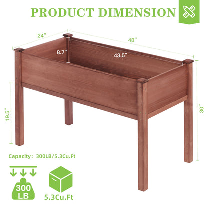 Raised Garden Bed with Legs, 48x24x30'', Outdoor Wood Elevated Planter Box, Thick Legs, w/Liner