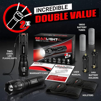 LED Flashlight High Lumens, Mini Tactical LED Flashlight 2 Pack, 5 Modes Zoomable Beam, Battery Powered (Batteries Not Included) for Camping, Hunting, Home & Emergency, Compact Small LED Flashlight