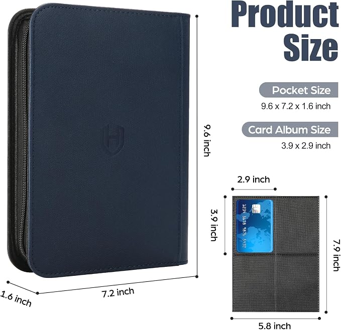 Card Binder 4 Pocket with Zipper, 288 Pockets Trading Card Holder Book, Premium PU Cover Zip Folder Binder, Side Loading Carrying Case Binder Album for TCG, MTG, Sports Cards, Game Cards