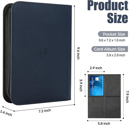 Card Binder 4 Pocket with Zipper, 288 Pockets Trading Card Holder Book, Premium PU Cover Zip Folder Binder, Side Loading Carrying Case Binder Album for TCG, MTG, Sports Cards, Game Cards