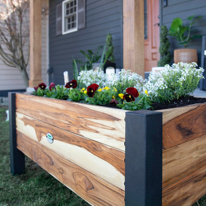 Backyard Discovery 48" Teak Wood Garden Bed Planter Box with Galvanized Steel Legs, Mesh Liner for Outdoor Gardening, Patio, Balcony, Deck, Porch