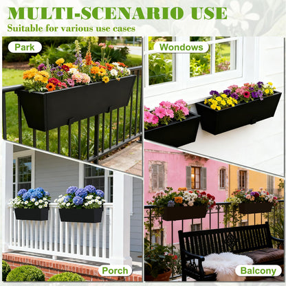 Dogetgd Railing Planter Box Metal Hanging Planter for Outdoor Balcony Heavy-Duty Window Planter Box with Adjustable Brackets