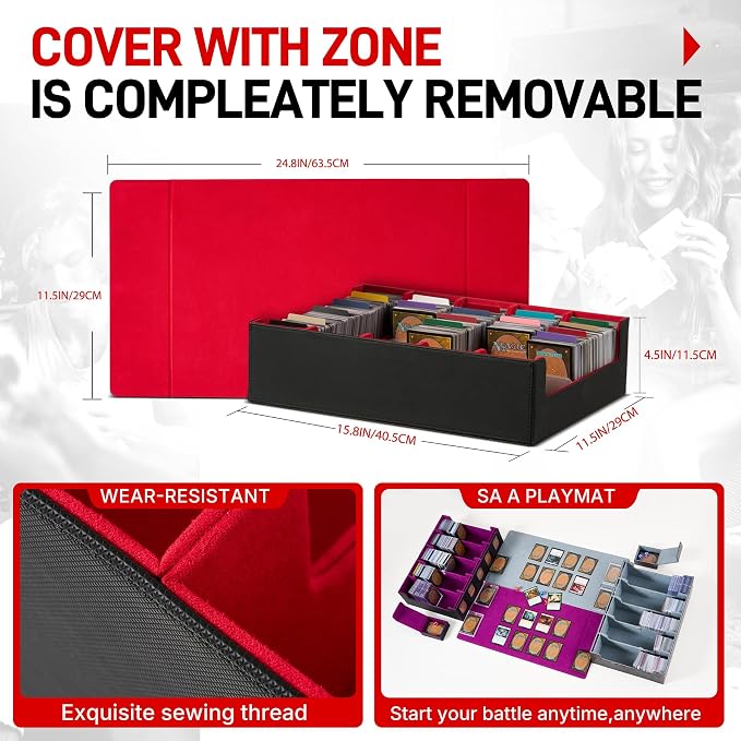 Magnetic Leather Trading Card Storage Box - 5-Row Deck Case Design, 3900+ Capacity for YuGiOh, MTG, TCG and Sports Cards, Includes 24 Colorful Dividers & 5 Card Supports（Black/Purple）